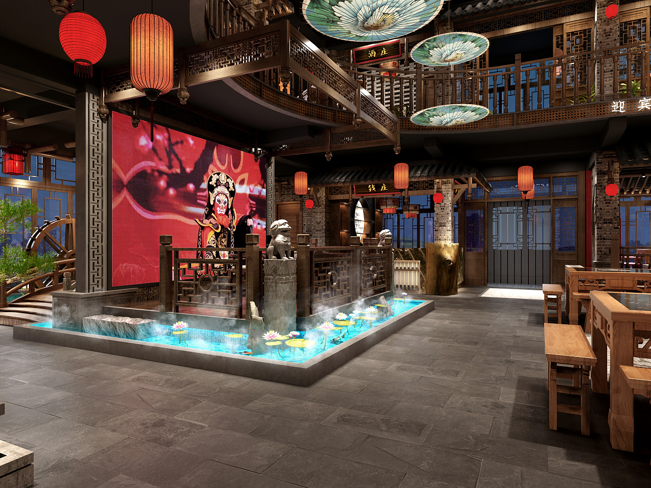 大氣複古的成都火鍋店(diàn)裝(zhuāng)修設計效果圖