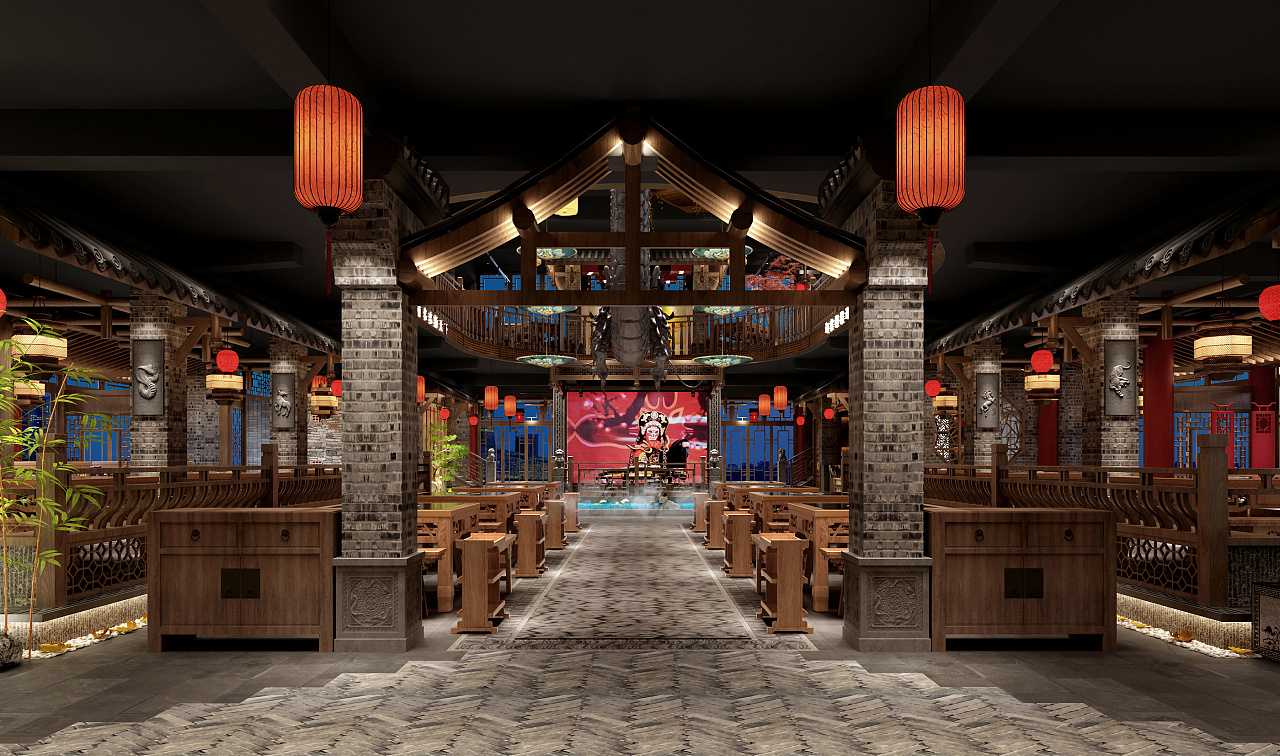 大氣複古的成都火鍋店(diàn)裝(zhuāng)修設計效果圖