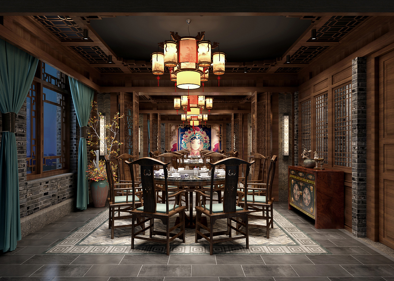 大氣複古的成都火鍋店(diàn)裝(zhuāng)修設計效果圖