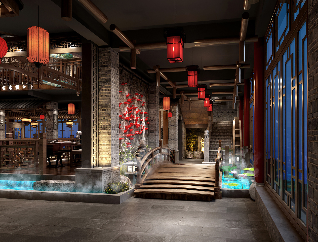 大氣複古的成都火鍋店(diàn)裝(zhuāng)修設計效果圖