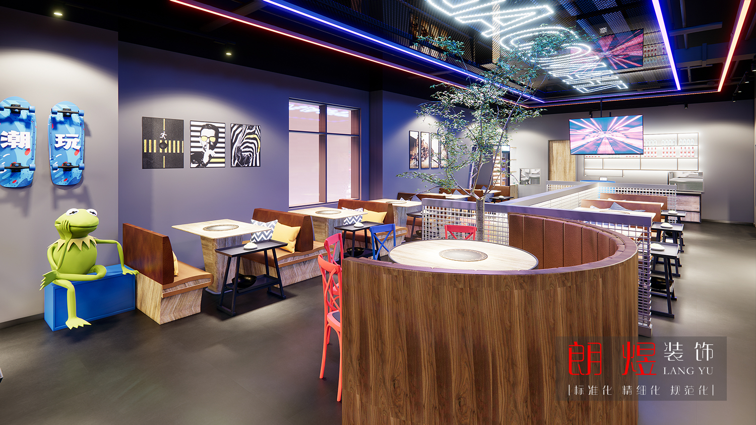 時尚潮酷火鍋店(diàn)裝(zhuāng)修設計效果圖