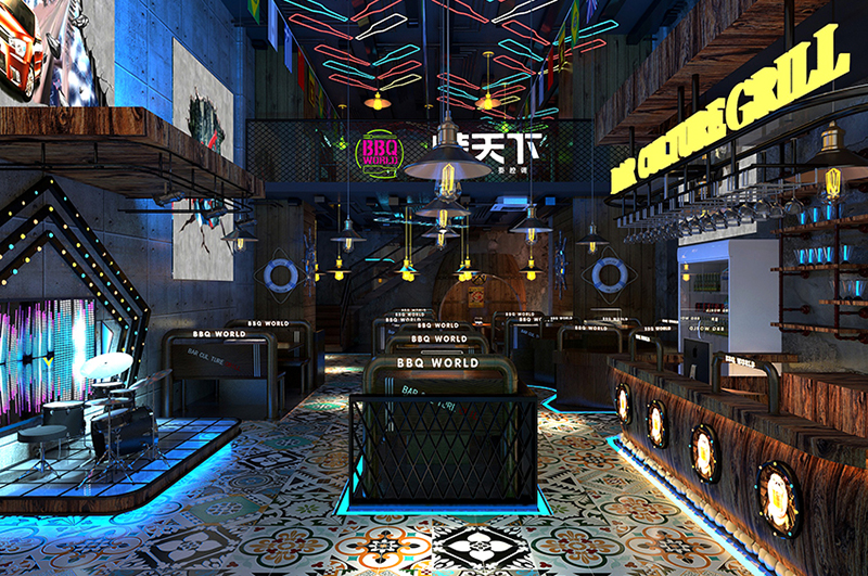 霓虹賽博朋克風格燒烤店(diàn)