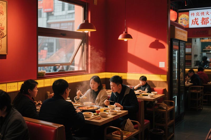 以紅、黃二色為(wèi)例的川味火鍋店(diàn)裝(zhuāng)修效果圖